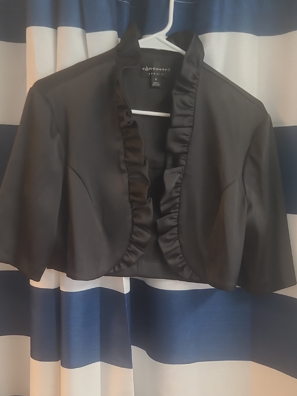 Connected Apparel Black Satin Cropped Bolero